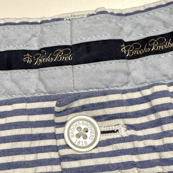 BROOKS BROTHERS Shorts Mens Size 38 Seersucker Bermuda Short Cotton Blue White - Picture 7 of 7
